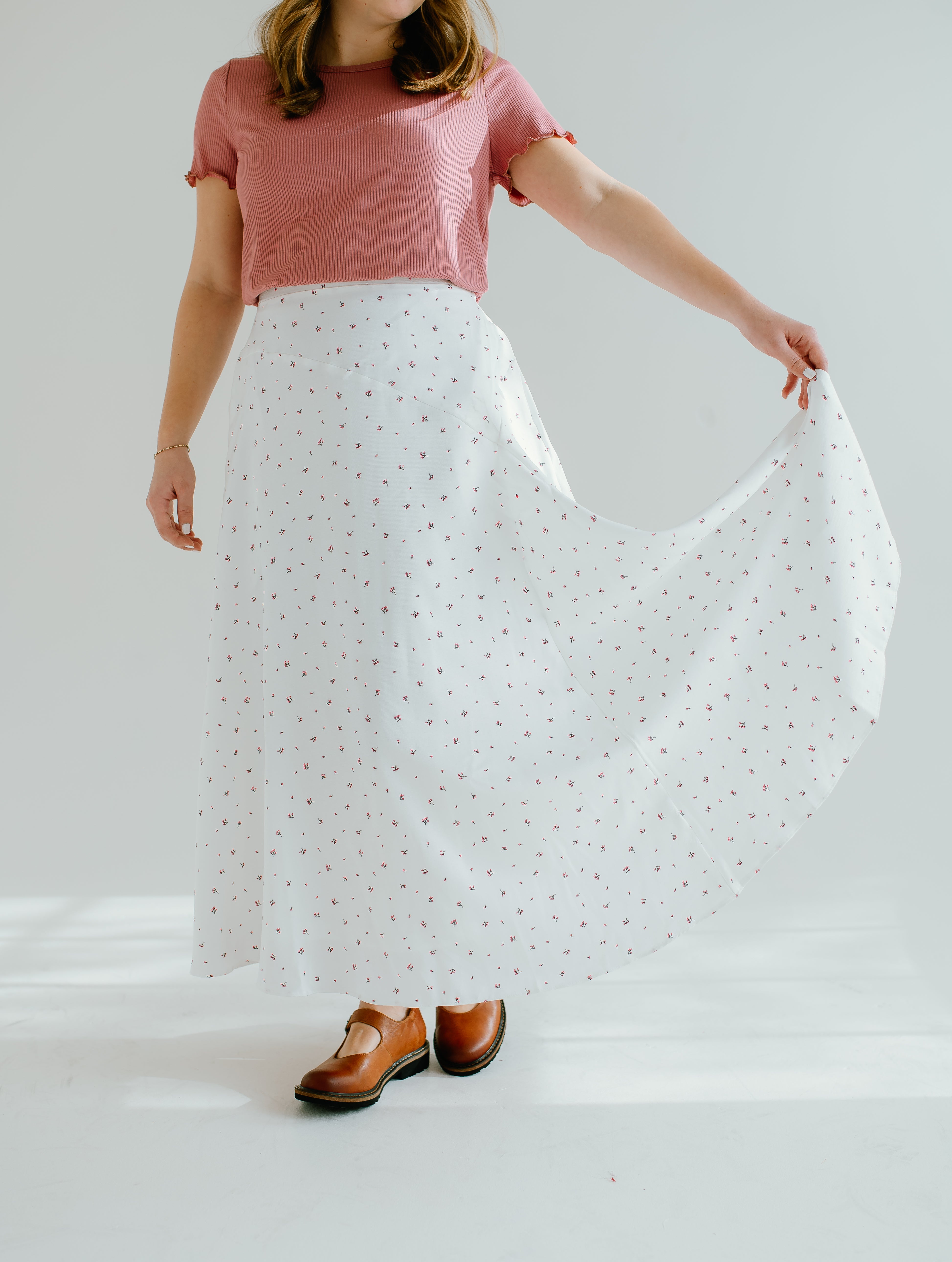 white flowy modest skirt