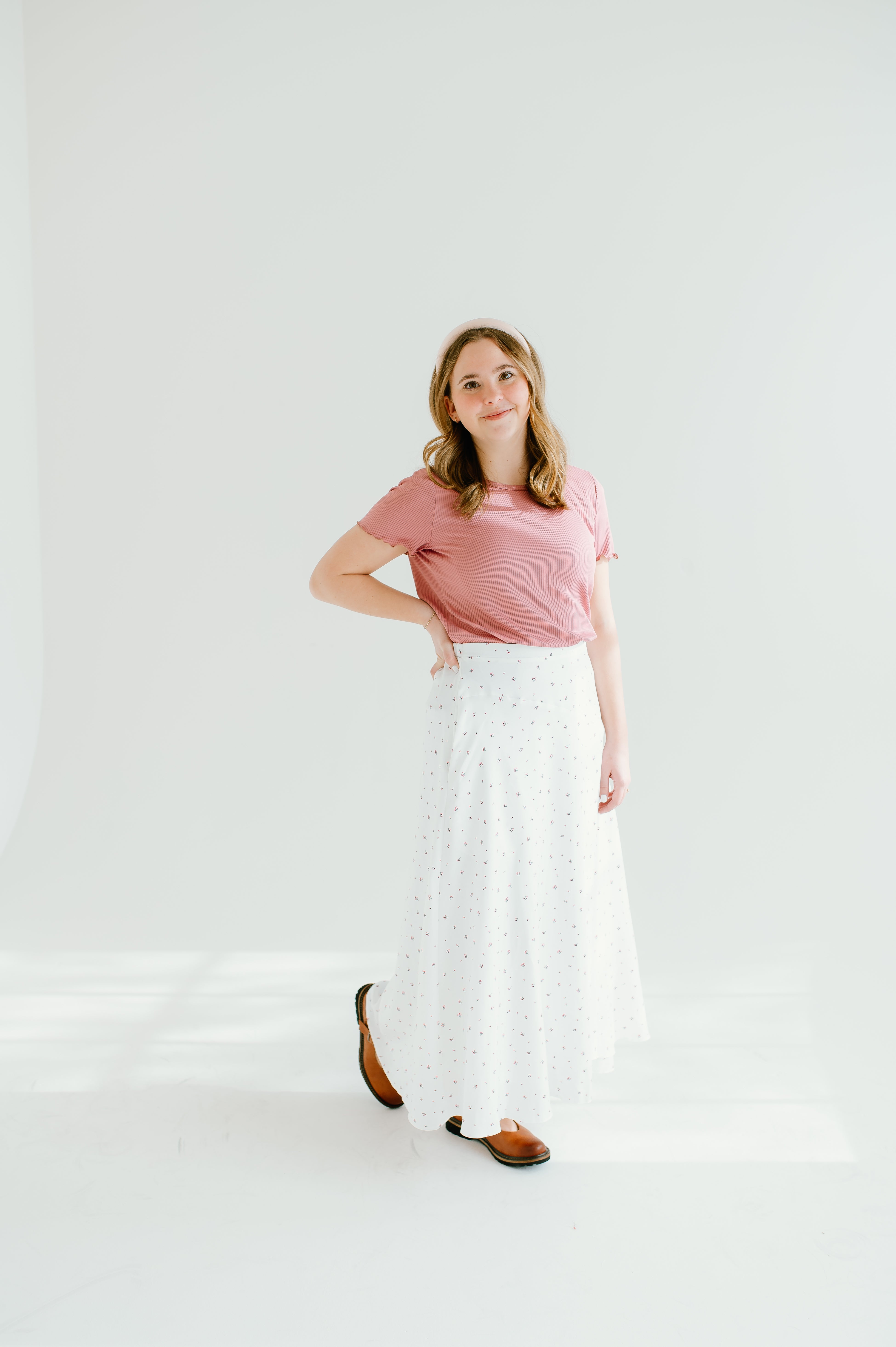 white flowy modest skirt