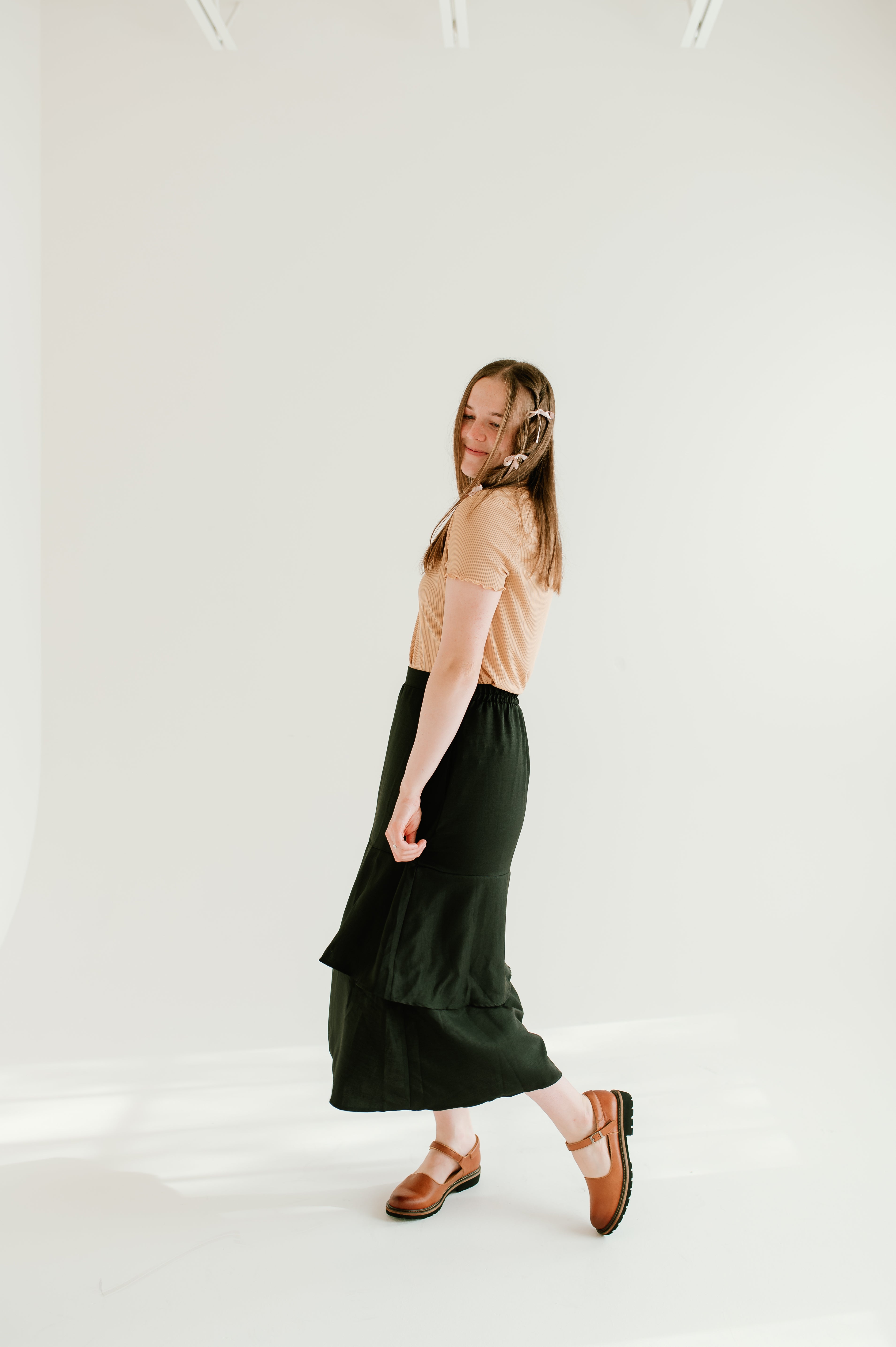 black tiered midi skirt