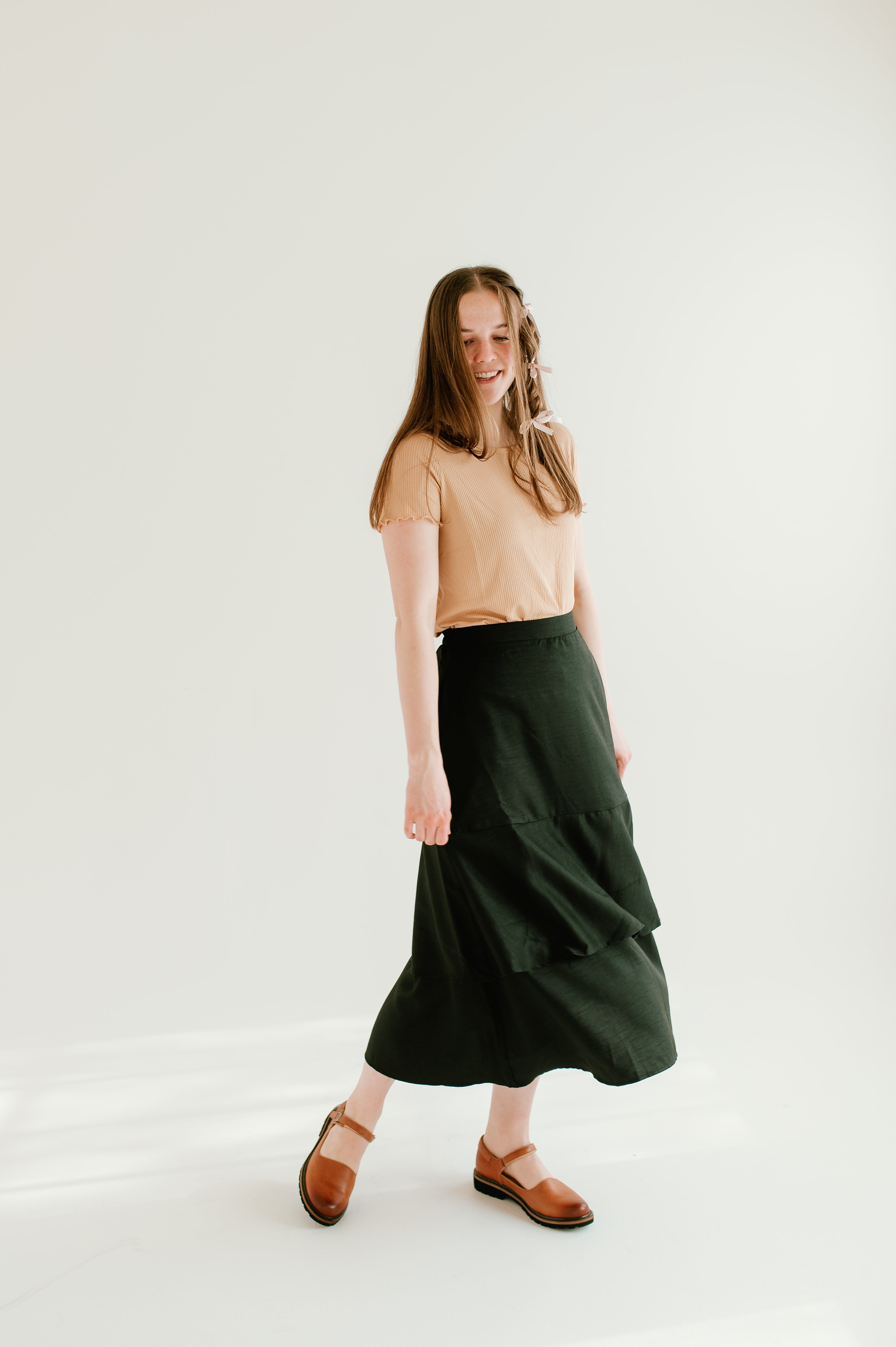 black tiered midi skirt