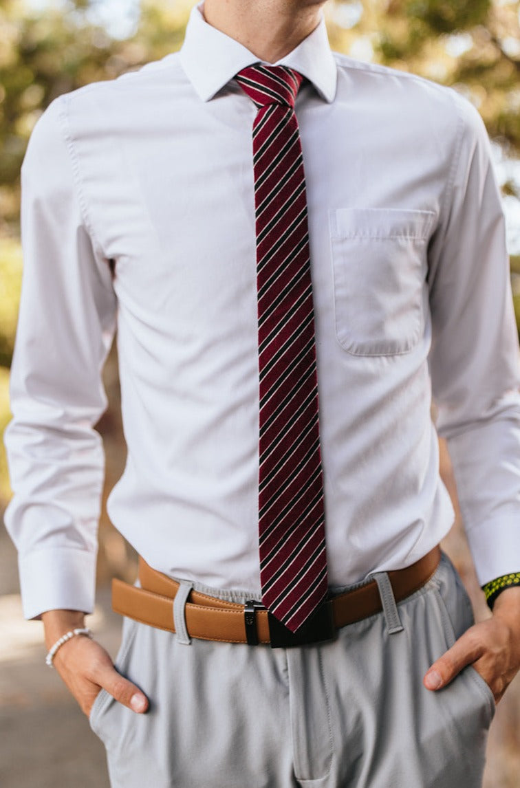 R&B Dark Red Tie w/ Black Stripes