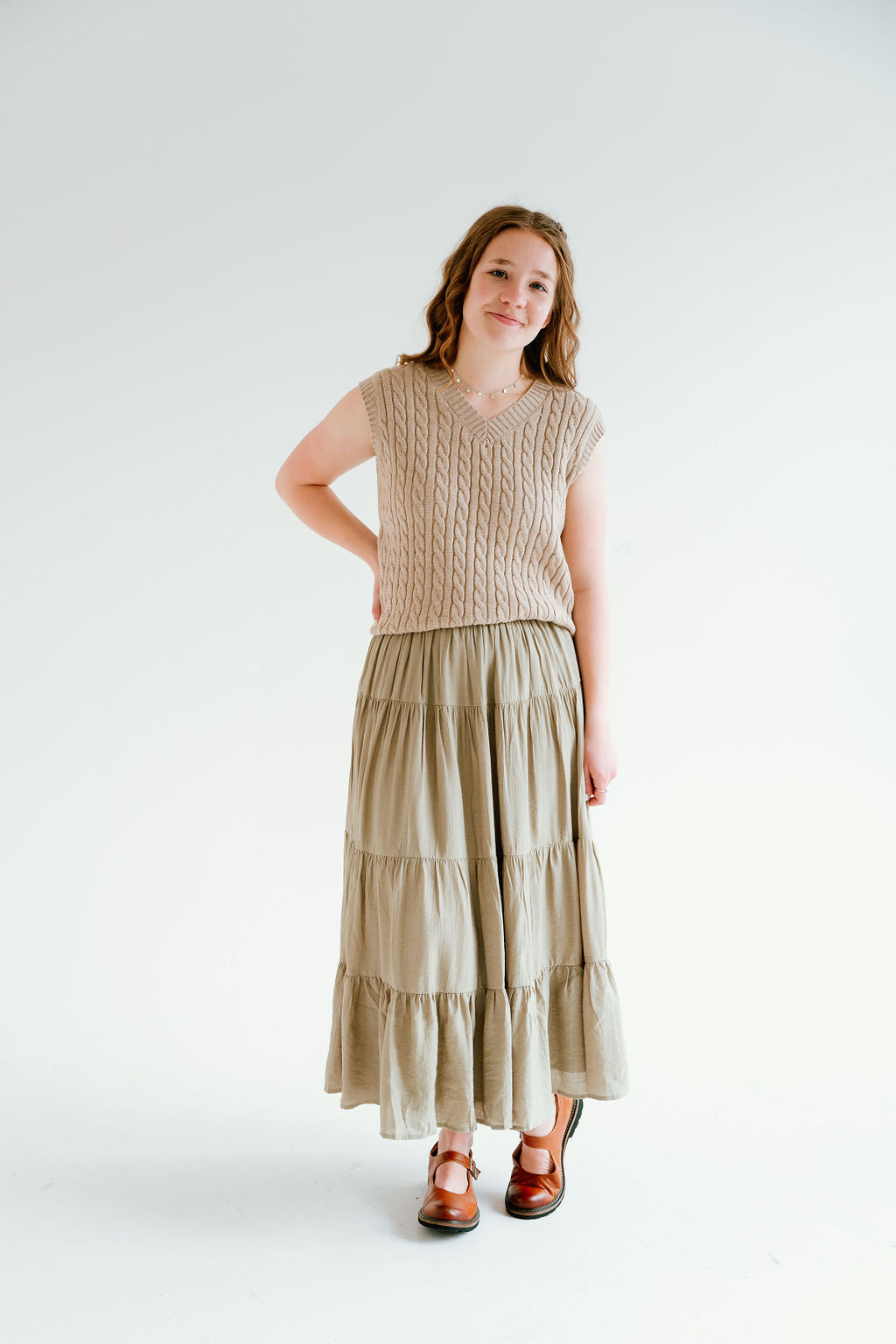 tan cable knit short sleeve top