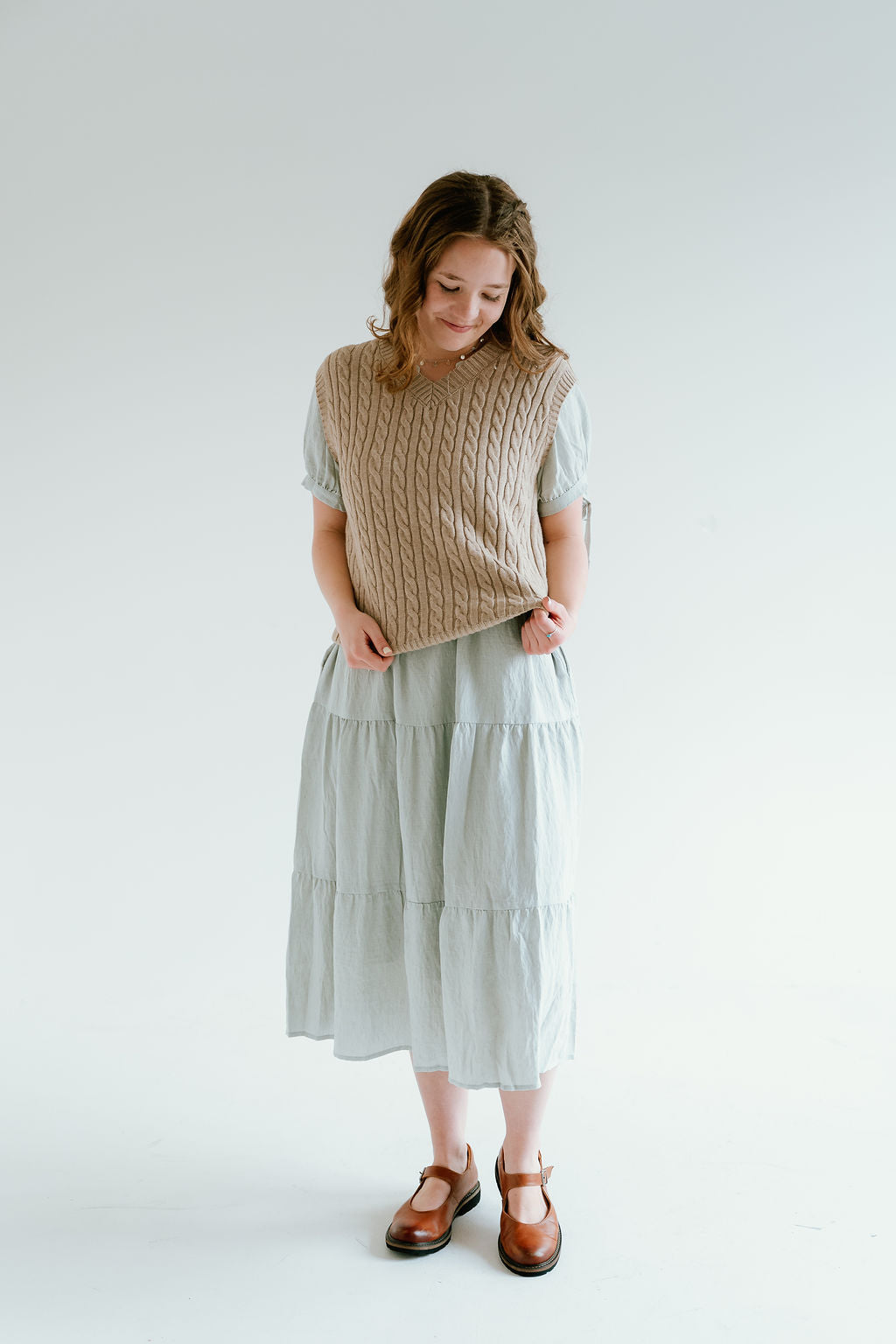 tan cable knit short sleeve top