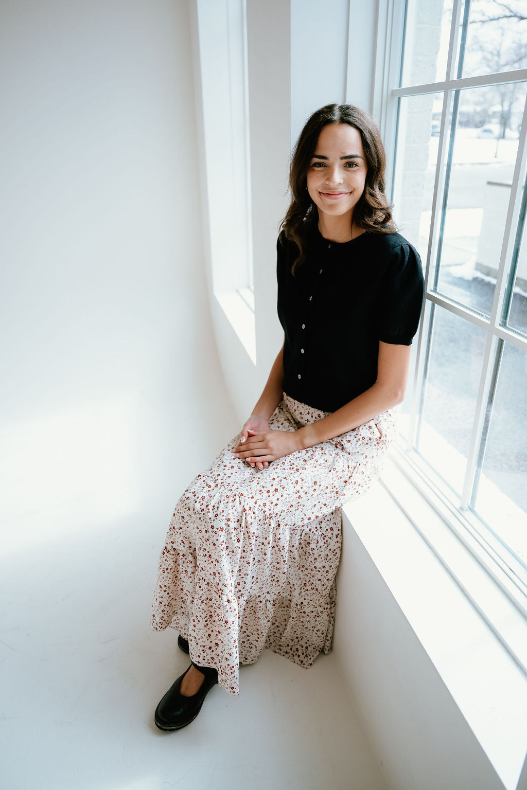 flowy tiered floral midi skirt