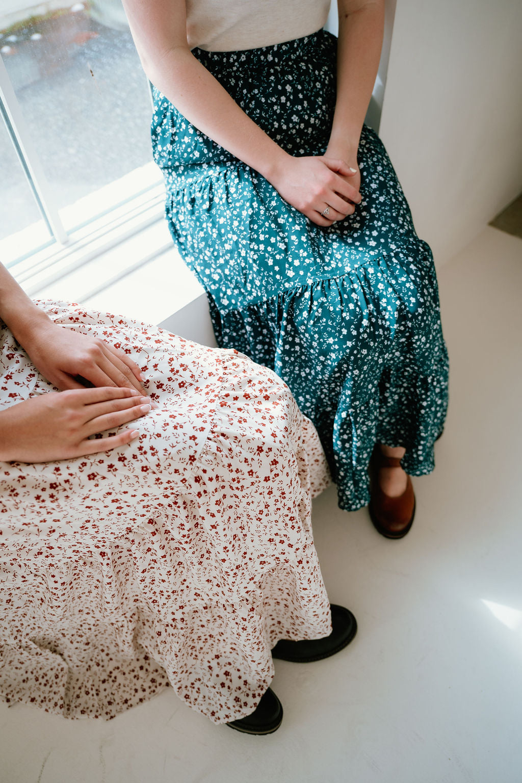 flowy tiered floral midi skirt