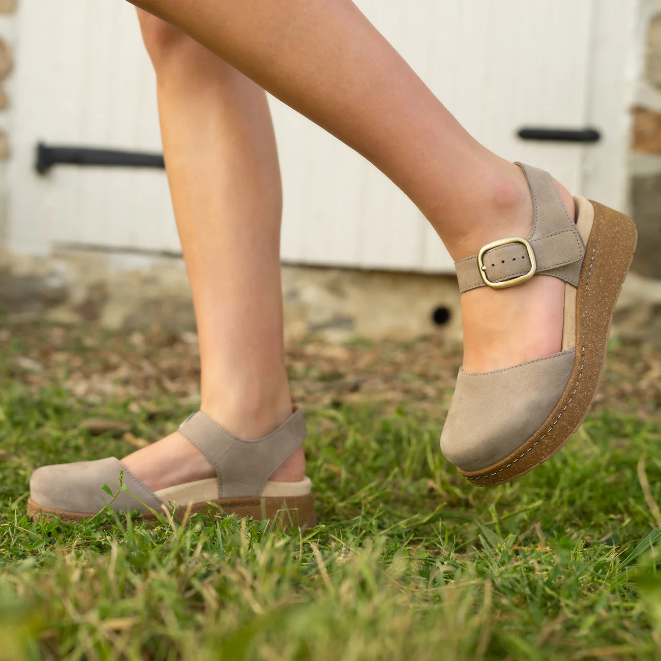 taupe closed toed platform sandal