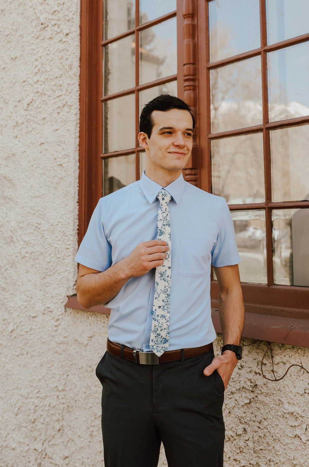 Robbins & Brooks Dress Shirt - Robbins & Brooks 4-Way Flex Blue Dress Shirt Short Sleeve