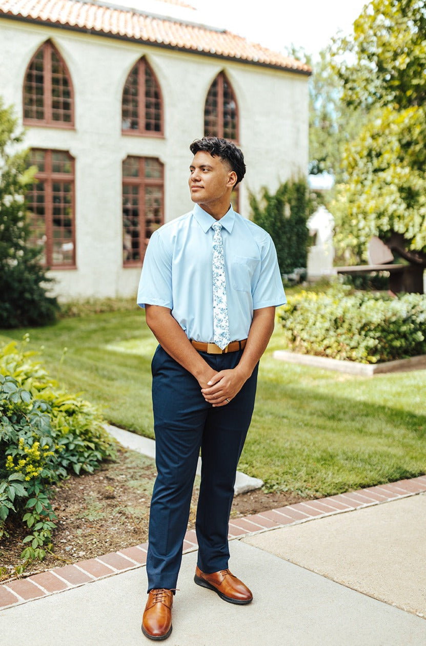 Robbins & Brooks Dress Shirt - Robbins & Brooks 4-Way Flex Blue Dress Shirt Short Sleeve