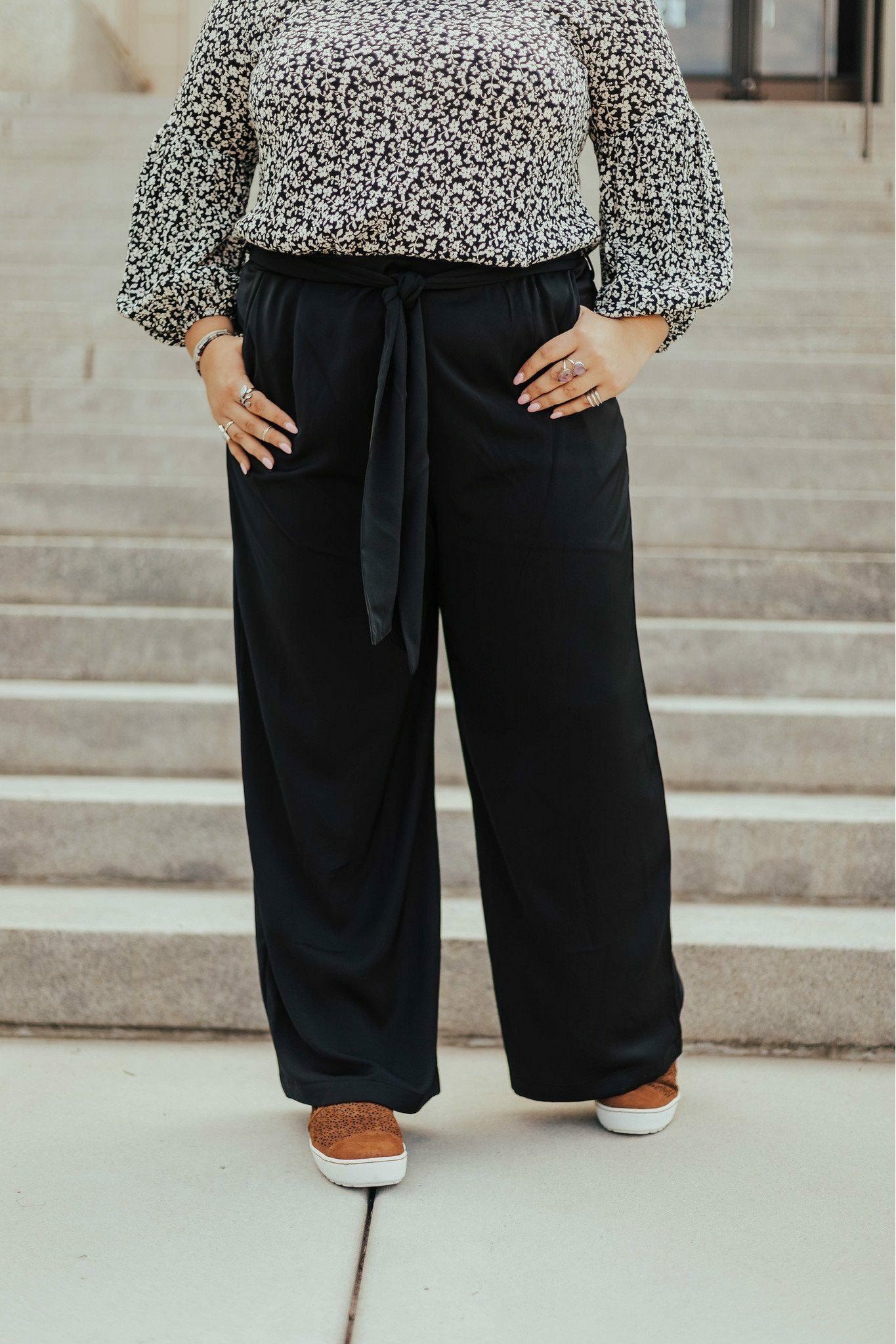 Dress Slacks-Sisters - Emma High Waist Pants Two Black
