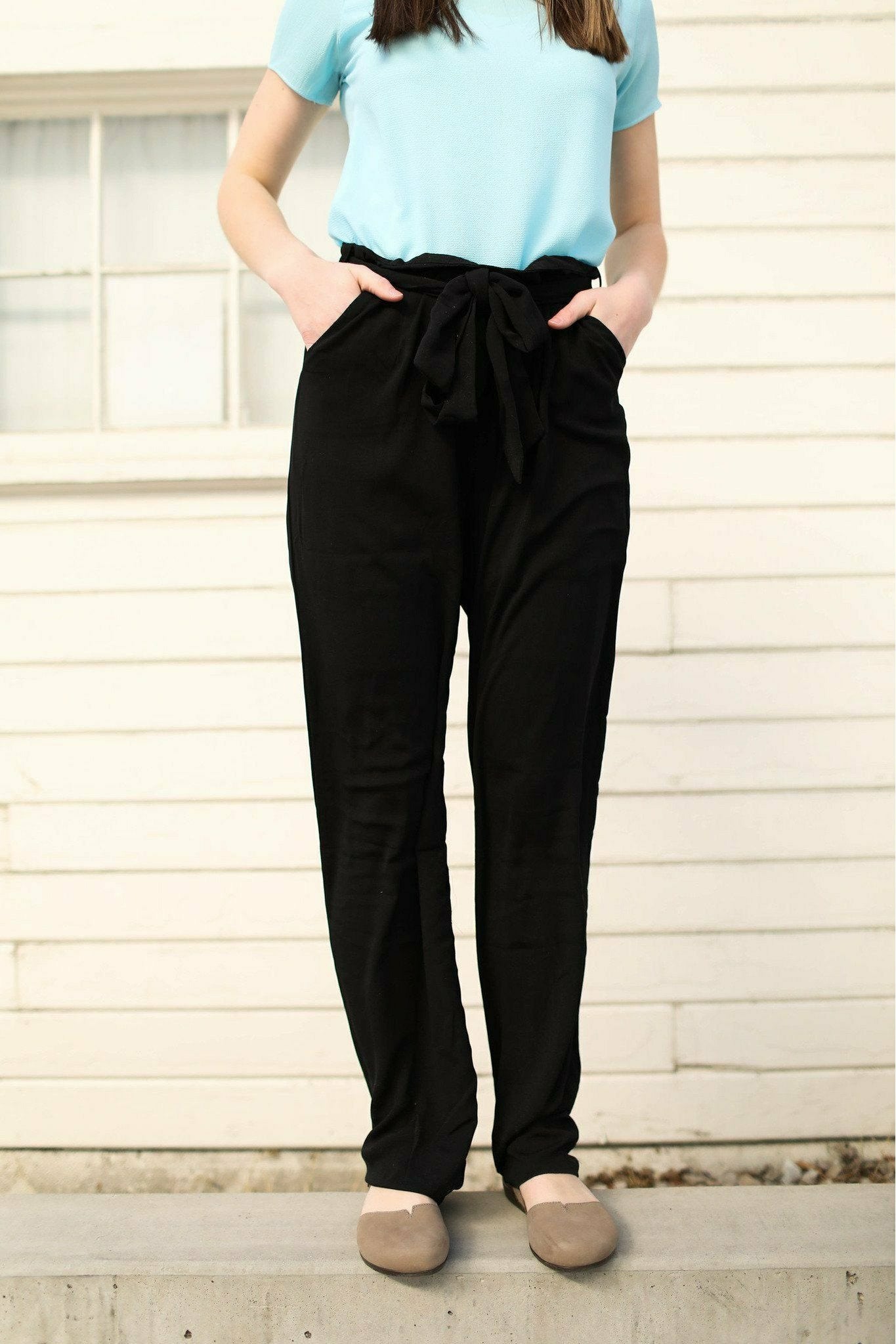 Dress Slacks-Sisters - Emma High Waist Pants Two Black