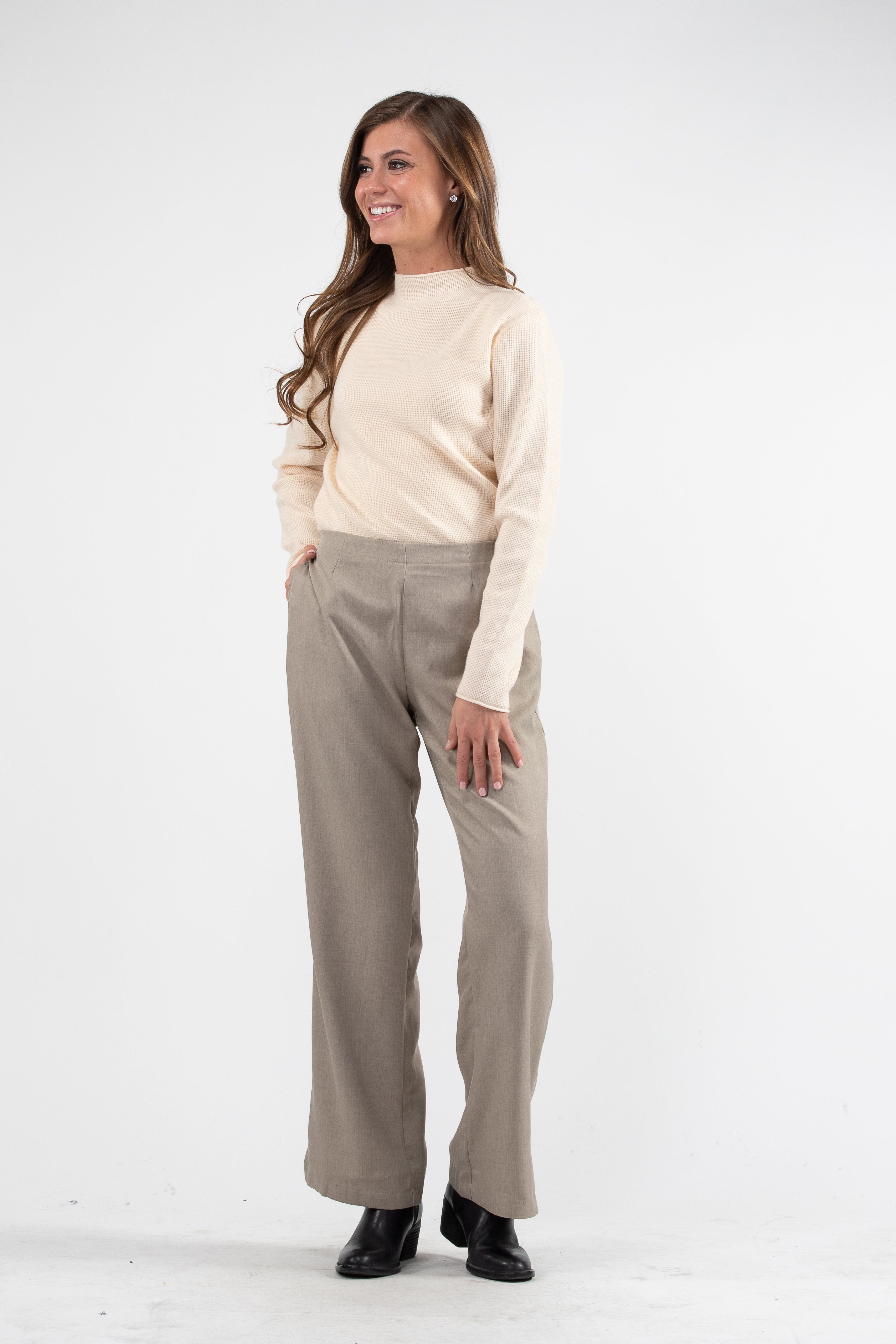 Ladies Flat Front Pant - Ladies PremierPull-On Pant Cobblestone