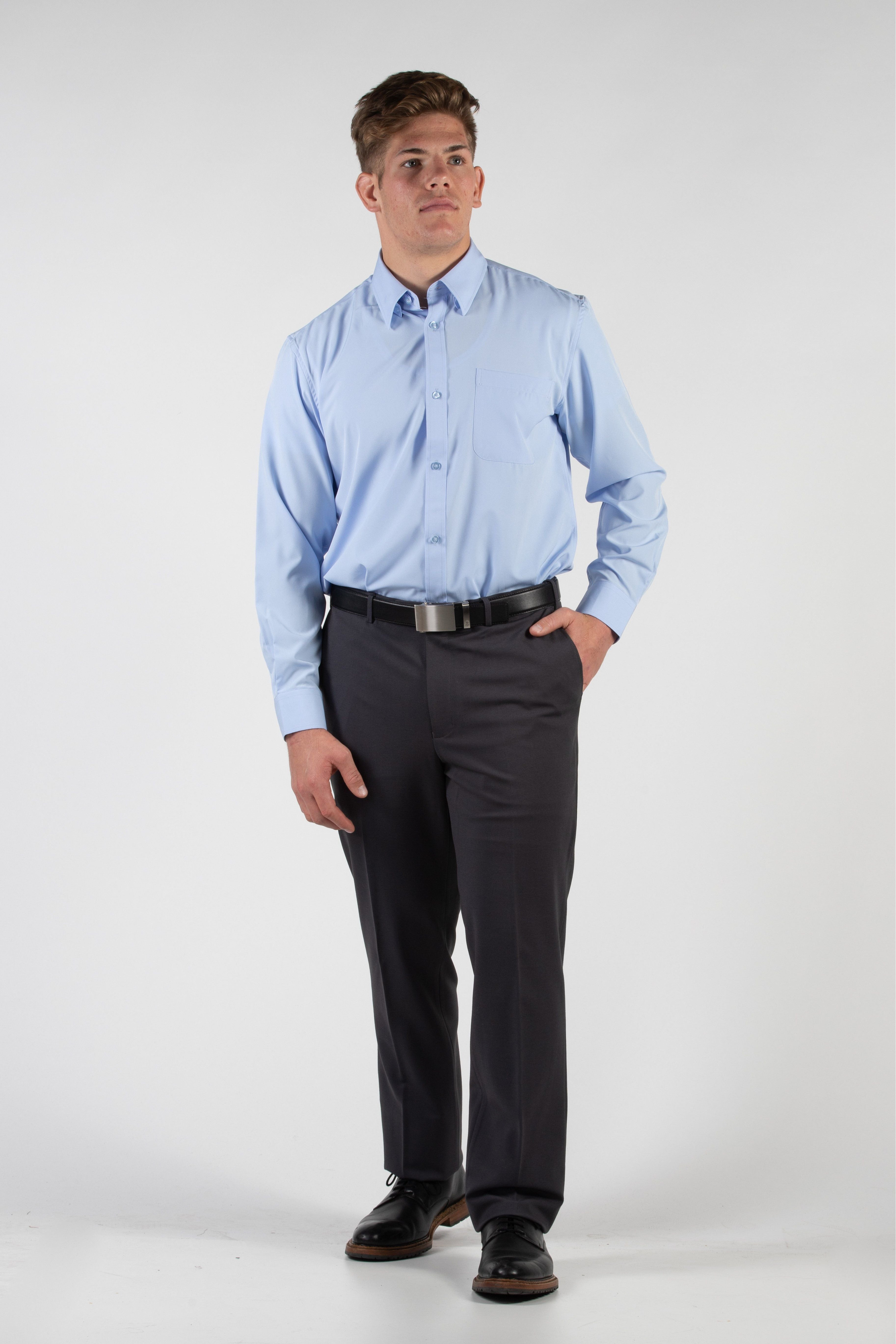 Robbins And Brooks Flex Shirt - Robbins & Brooks 4-Way Flex Blue Dress Shirt Long Sleeve