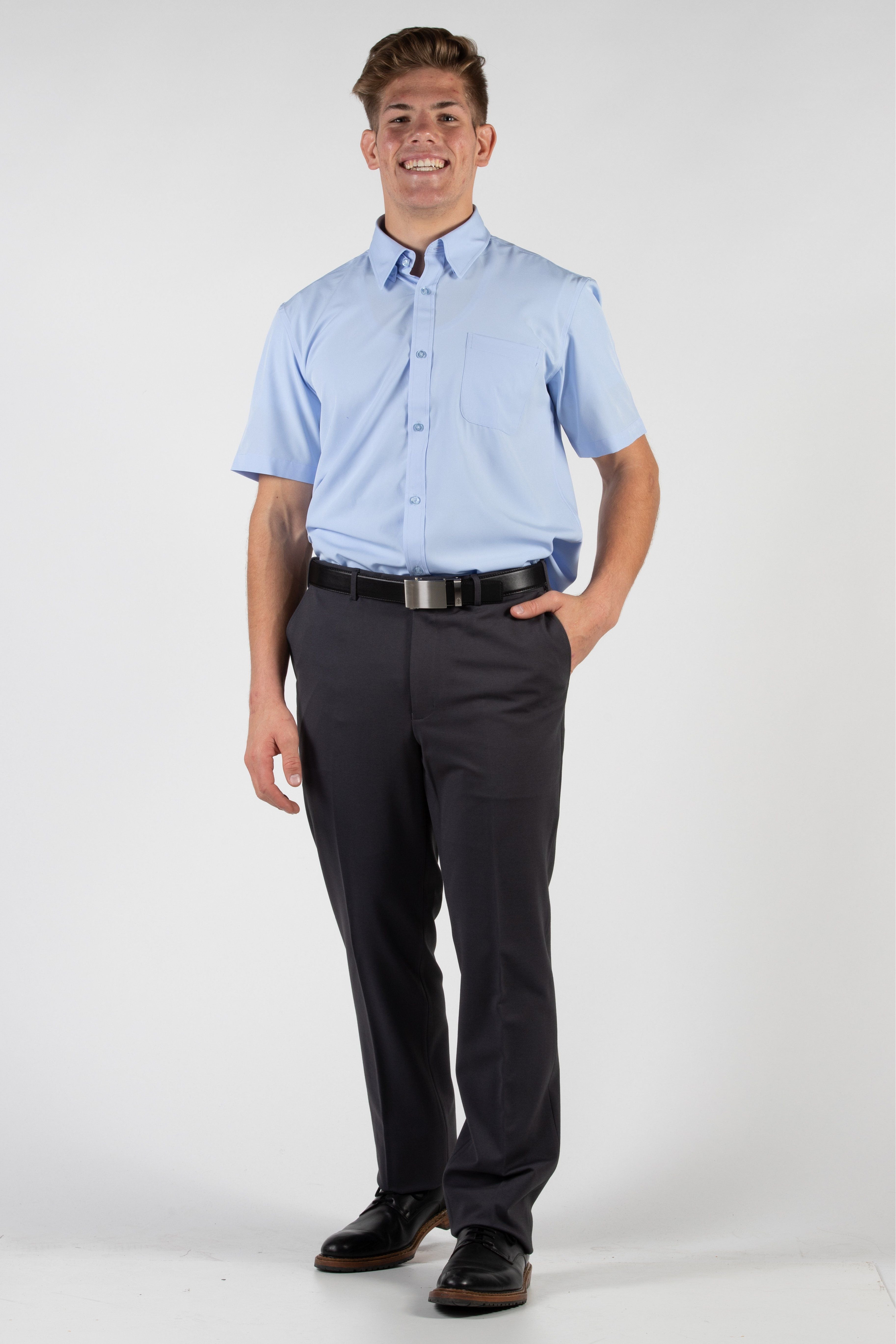 Robbins & Brooks Dress Shirt - Robbins & Brooks 4-Way Flex Blue Dress Shirt Short Sleeve